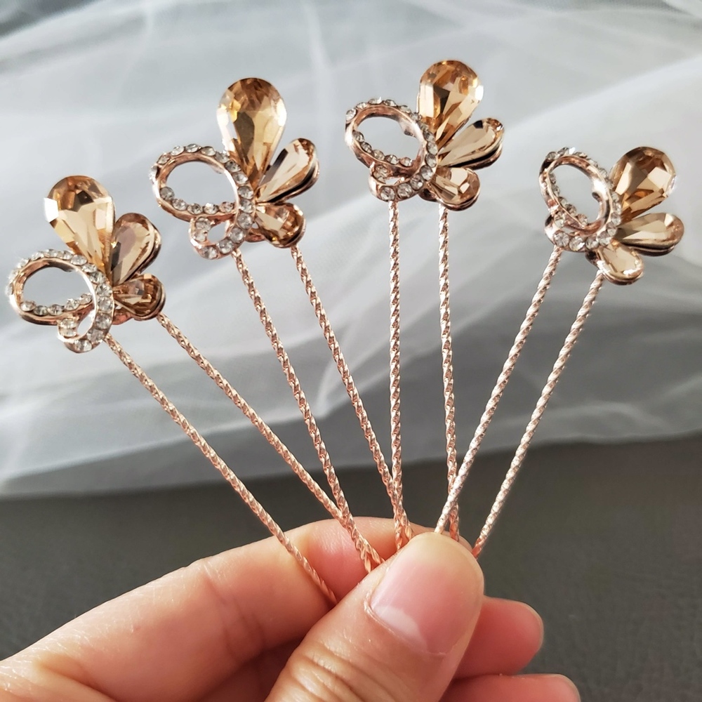 NEW 4pcs Rose gold Crystal hair Pin bridal jewelry